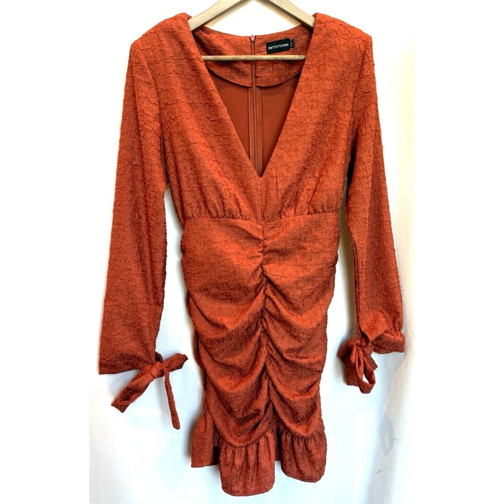 Mini Ruffle Bodycon Cocktail Dress Size 6 Ruched Textured Flirty Party Event - Picture 3 of 15